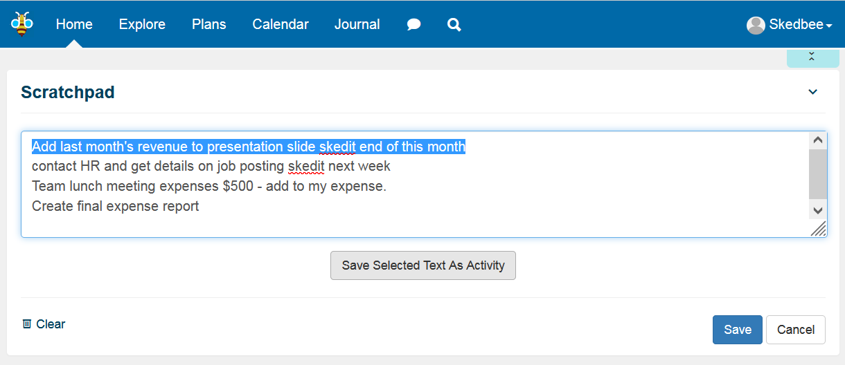 Skedbee Scratchpad